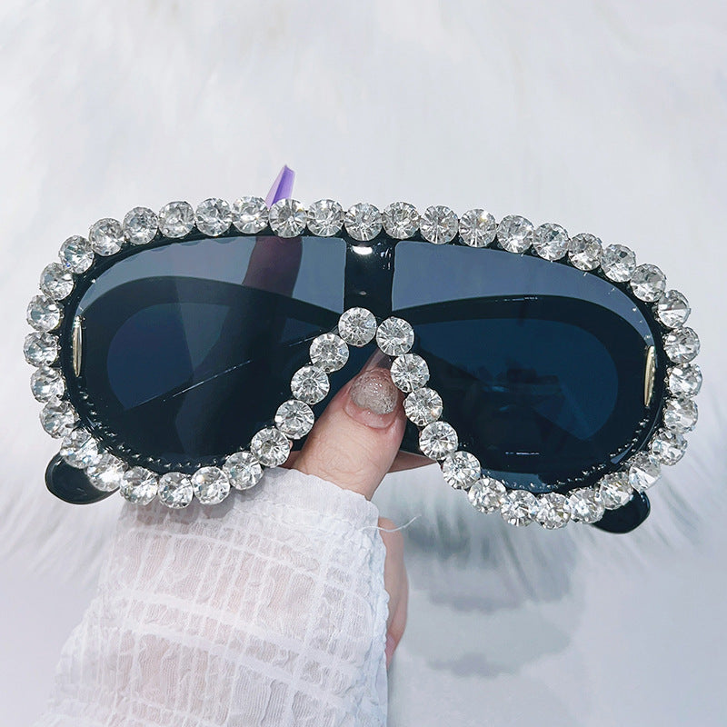 Wholesale Large Frame Integrated Diamond Fashion Sunglasses